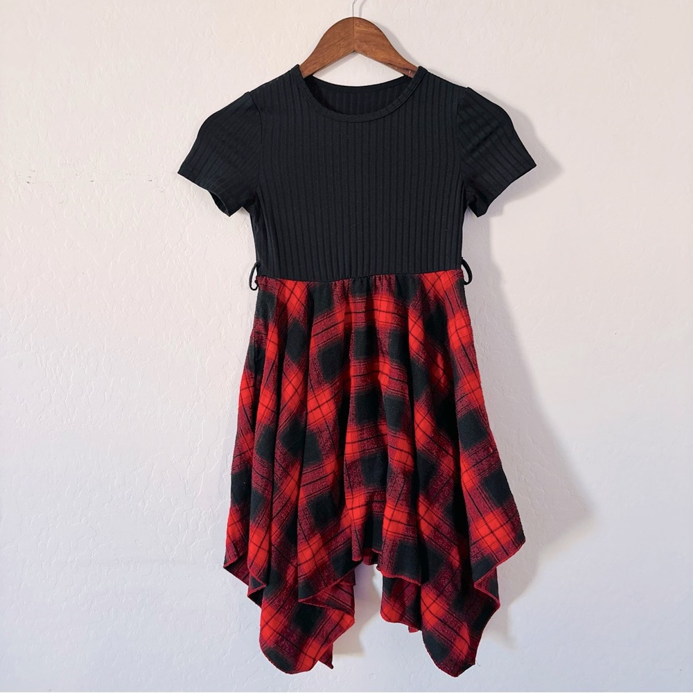 SHEIN Black Red Plaid Kids Dress Colorblock Holiday Formal Size‎ 7